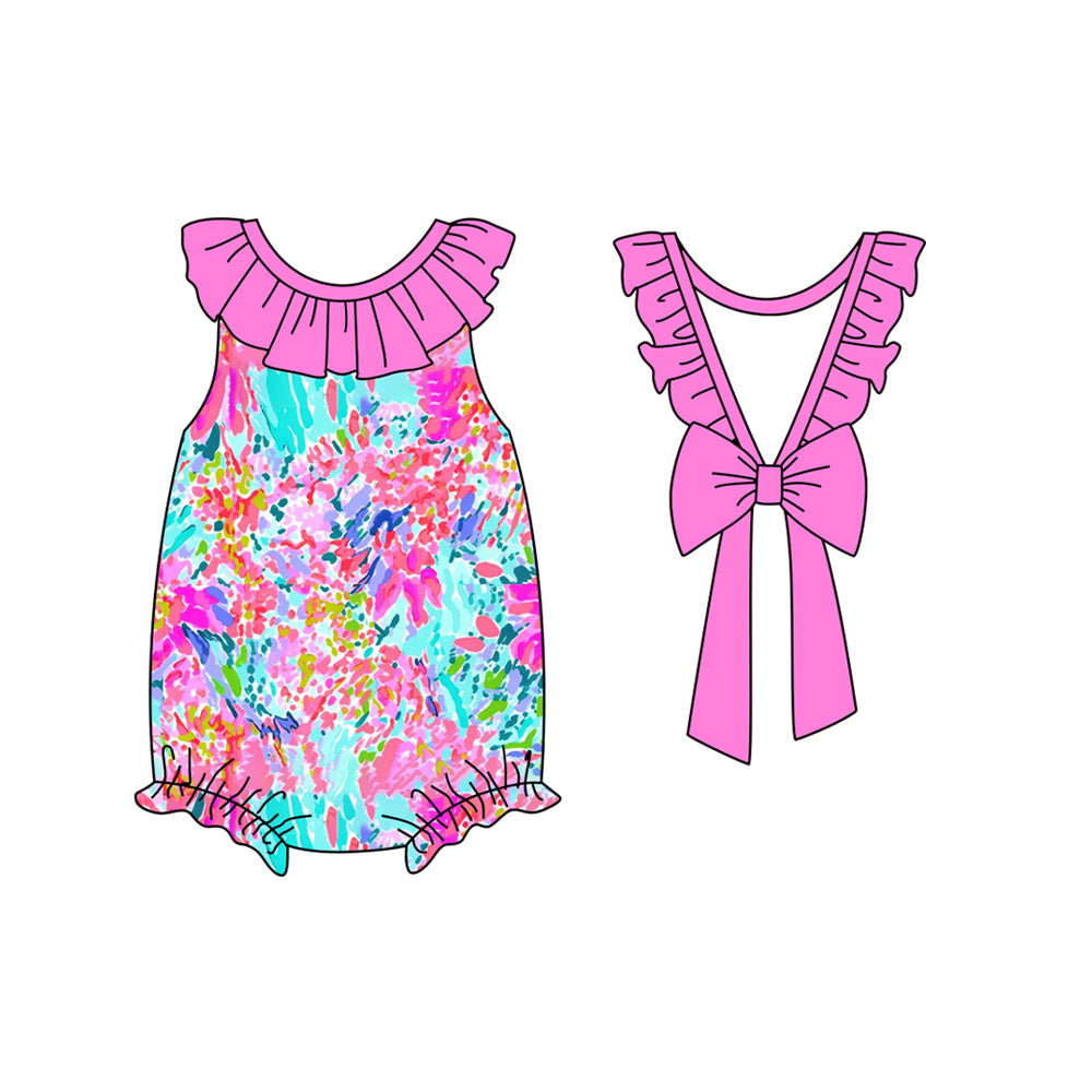 Baby Infant Girls Seaweed Back Bow Rompers preorder