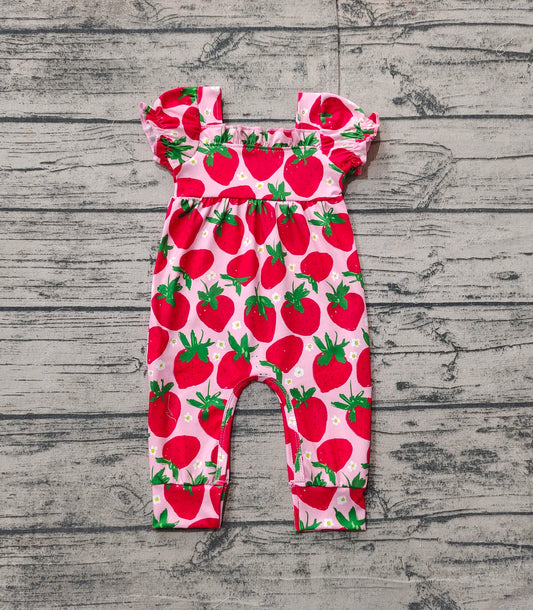 Baby Infant Girls Red Strawberry Short Sleeve Rompers