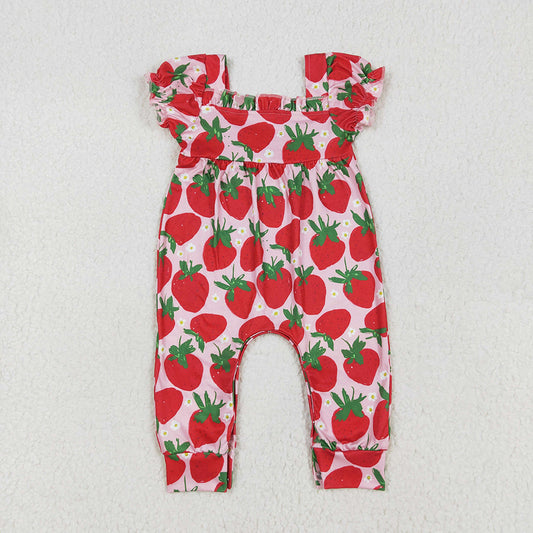Baby Infant Girls Red Strawberry Short Sleeve Rompers