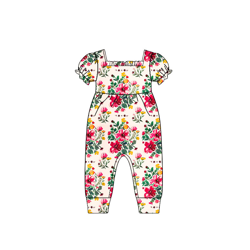 Baby Infant Girls Red Flowers Short Sleeve Rompers preorder