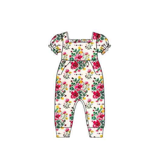 Baby Infant Girls Red Flowers Short Sleeve Rompers preorder