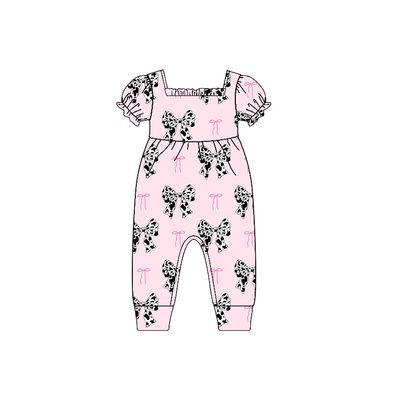 Baby Infant Girls Western Cow Print Bow Rompers preorder