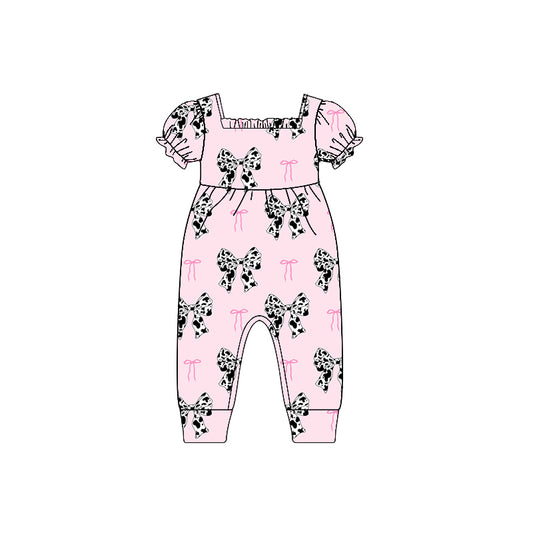 Baby Infant Girls Western Cow Print Bow Rompers preorder
