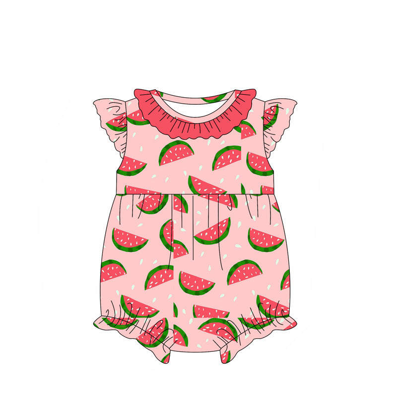 Baby Infant Girls Watermelon Flutter Sleeve Rompers preorder
