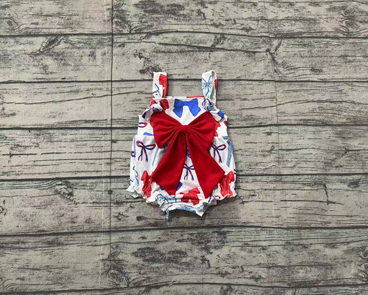 Baby Infant Girls 4th of July Big Bows Straps Rompers