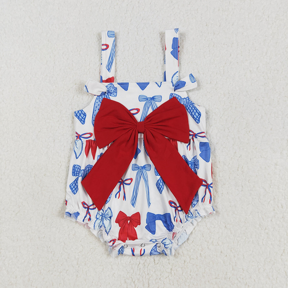 Sibling Baby Girls 4th of July Big Bows Rompers Sets