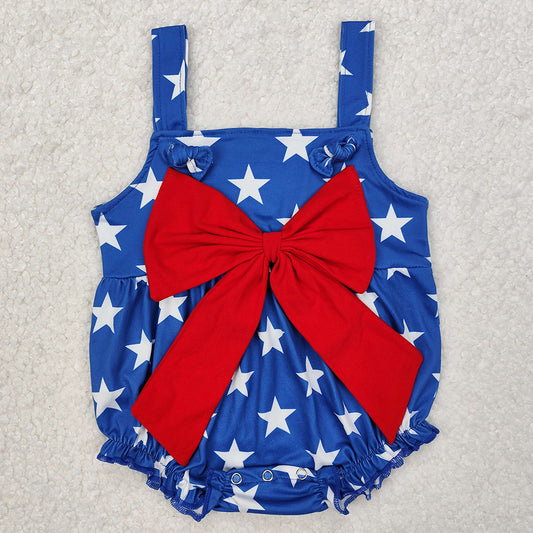 Baby Infant Girls 4th Of July Stars Bows Rompers