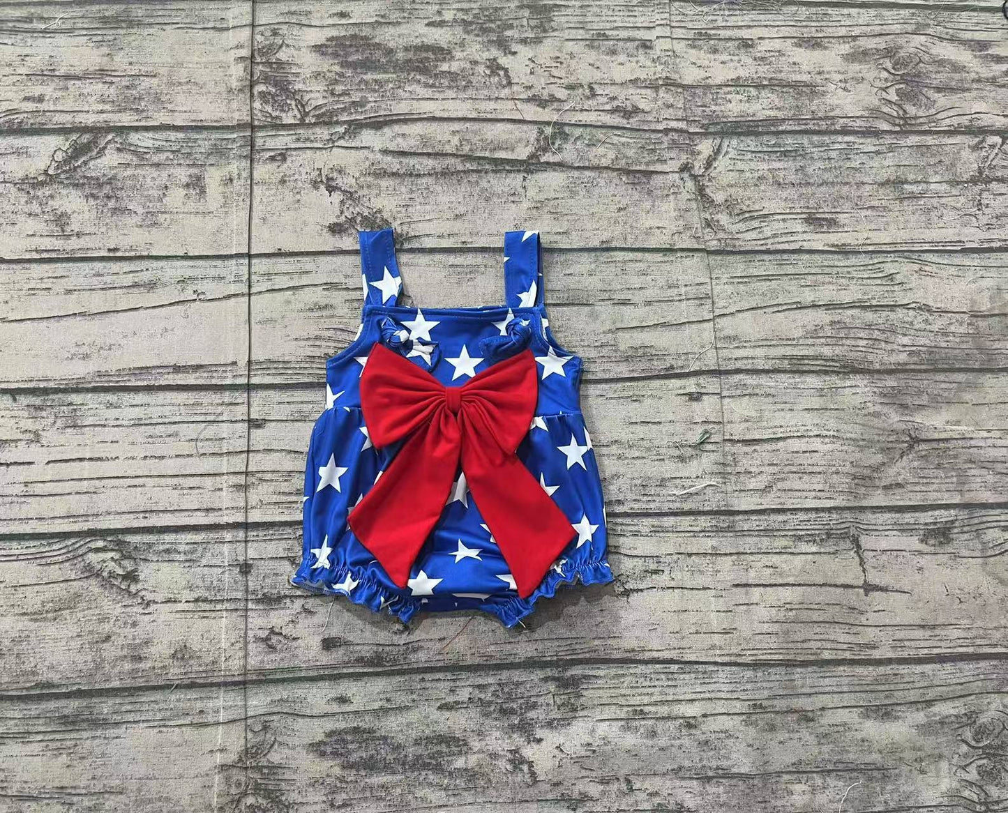 Baby Infant Girls 4th Of July Stars Bows Rompers