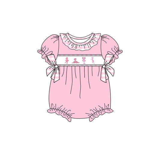Baby Infant Girls Pink Dance Bows Rompers preorder