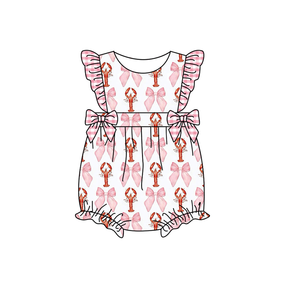 Baby Infant Girls Crawfish Pink Bows Rompers preorder