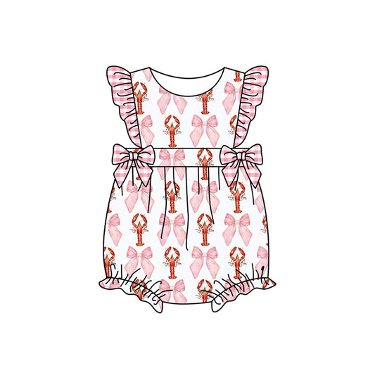 Baby Infant Girls Crawfish Pink Bows Rompers preorder