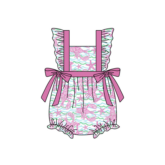 Baby Infant Girls Pink Crawfish Stars Bows Rompers preorder