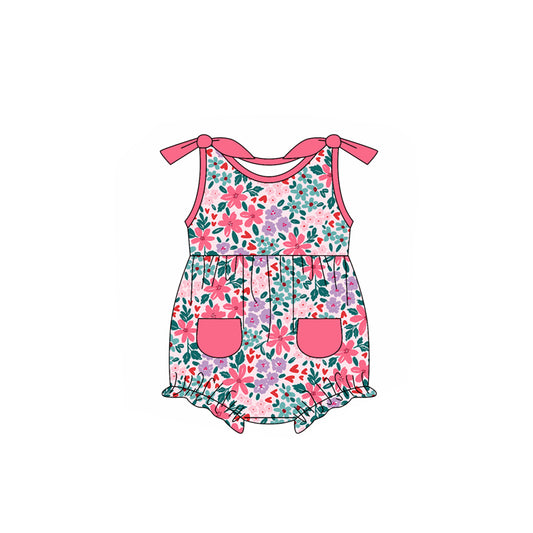Baby Infant Girls Pink Flowers Bows Pockets Rompers preorder
