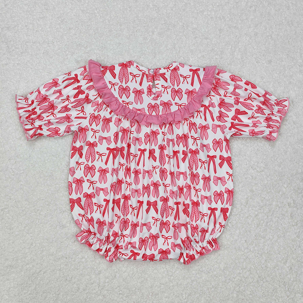 Baby Infant Girls Pink Bows Mama's Bestie Smocked Rompers