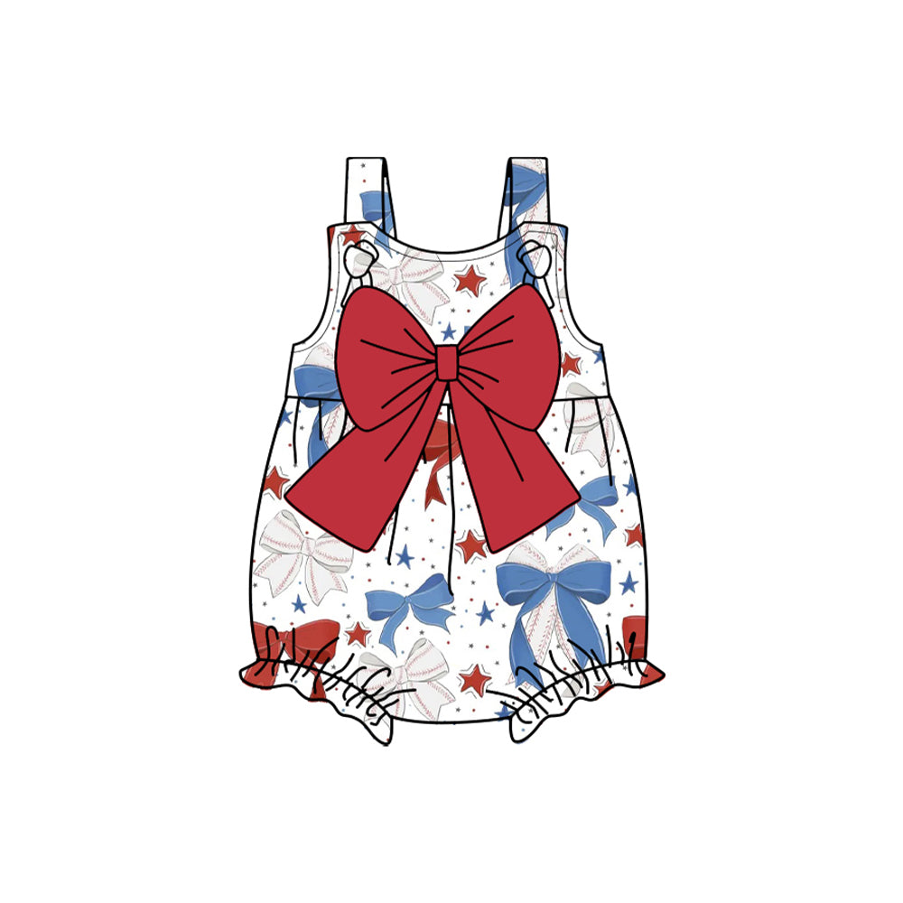 Baby Infant Girls Baseball Bows Straps Rompers preorder