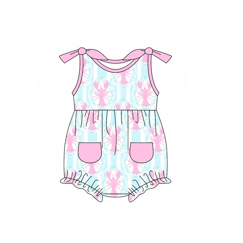 Baby Infant Girls Pink Crawfish Pockets Rompers preorder