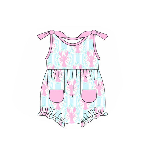 Baby Infant Girls Pink Crawfish Pockets Rompers preorder