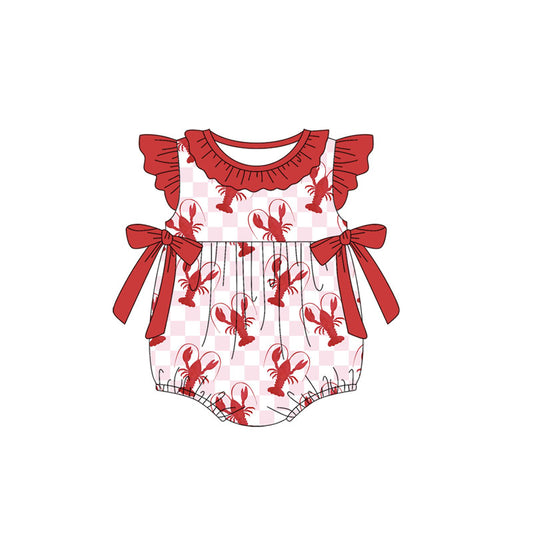 Baby Infant Girls Pink Checkered Crawfish Bows Rompers preorder