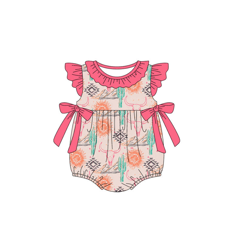 Baby Infant Girls Western Aztec Cow Bows Rompers preorder