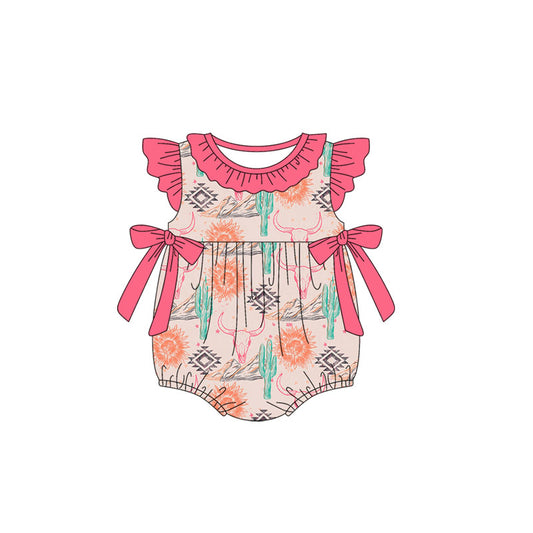 Baby Infant Girls Western Aztec Cow Bows Rompers preorder