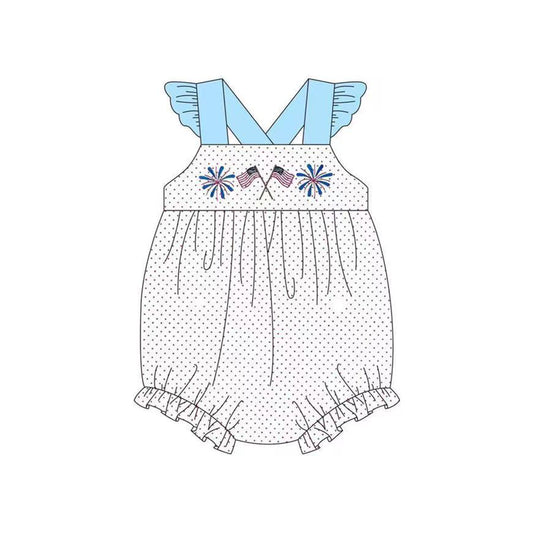 Baby Infant Girls 4th Of July Dots Flag Fireworks Straps Rompers preorder