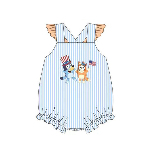 Baby Infant Girls 4th Of July Dogs Straps Rompers preorder