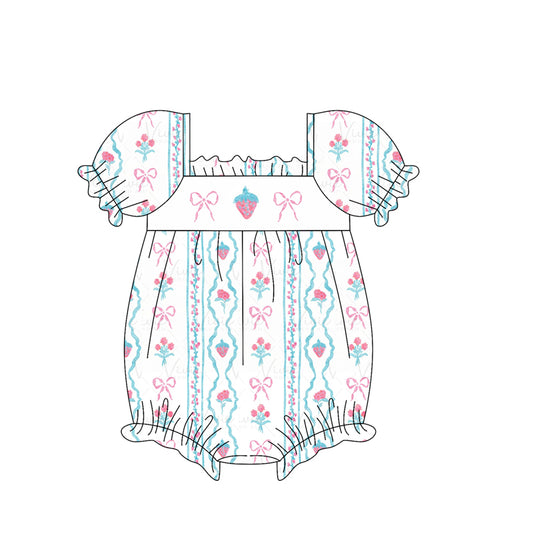 Baby Infant Girls Pink Bows Strawberry Short Sleeve Rompers preorder