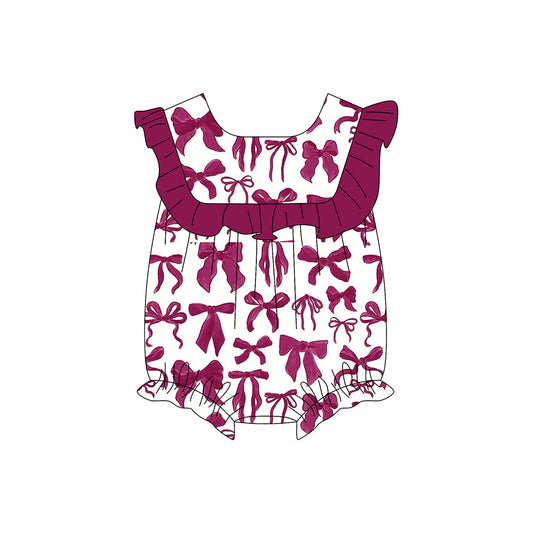 Baby Infant Girls Wine Bows Ruffle Rompers preorder