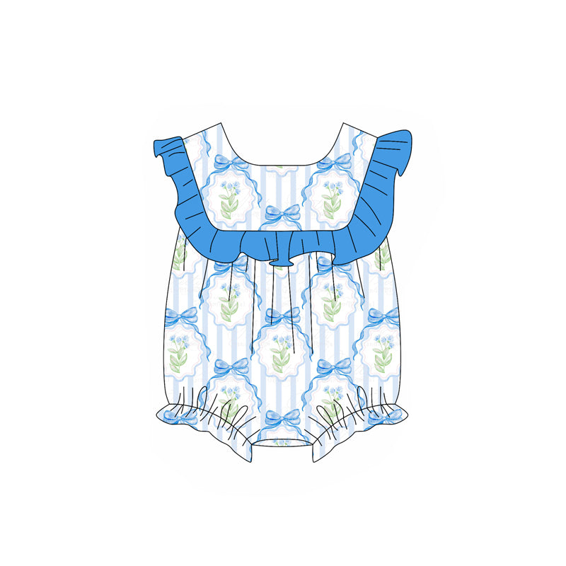 Baby Infant Girls Blue Bows Flowers Rompers preorder