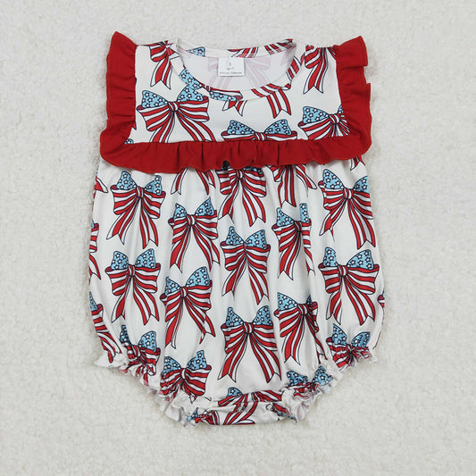 Baby Infant Girls 4th Of July Bow Ruffle Rompers