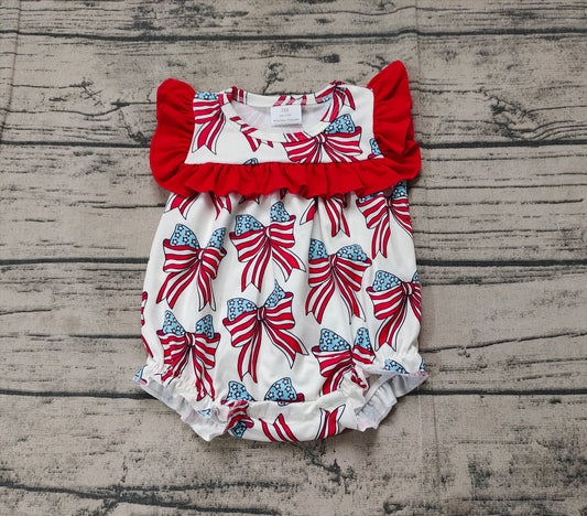 Baby Infant Girls 4th Of July Bow Ruffle Rompers
