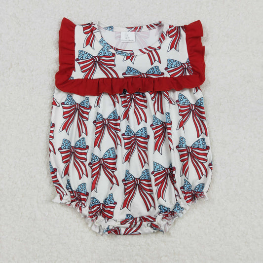 USA Shop Baby Girls Sleeveless Stars Bows 4th of July Ruffle Rompers