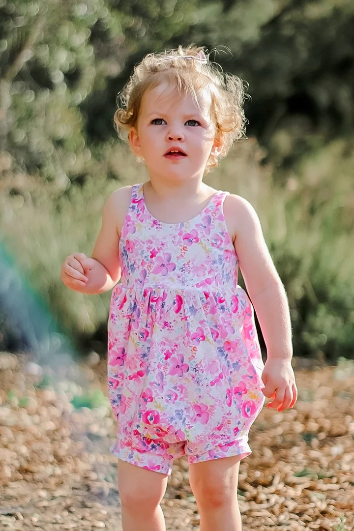 Baby Infant Girls Pink Flowers Sleeveless Rompers preorder