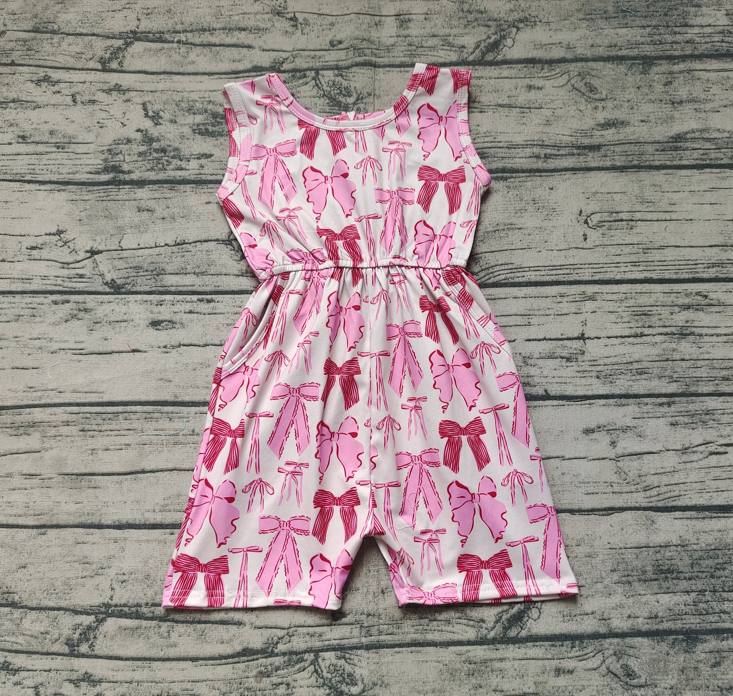 Baby Girls Pink Bows Sleeveless Pockets Jumpsuits