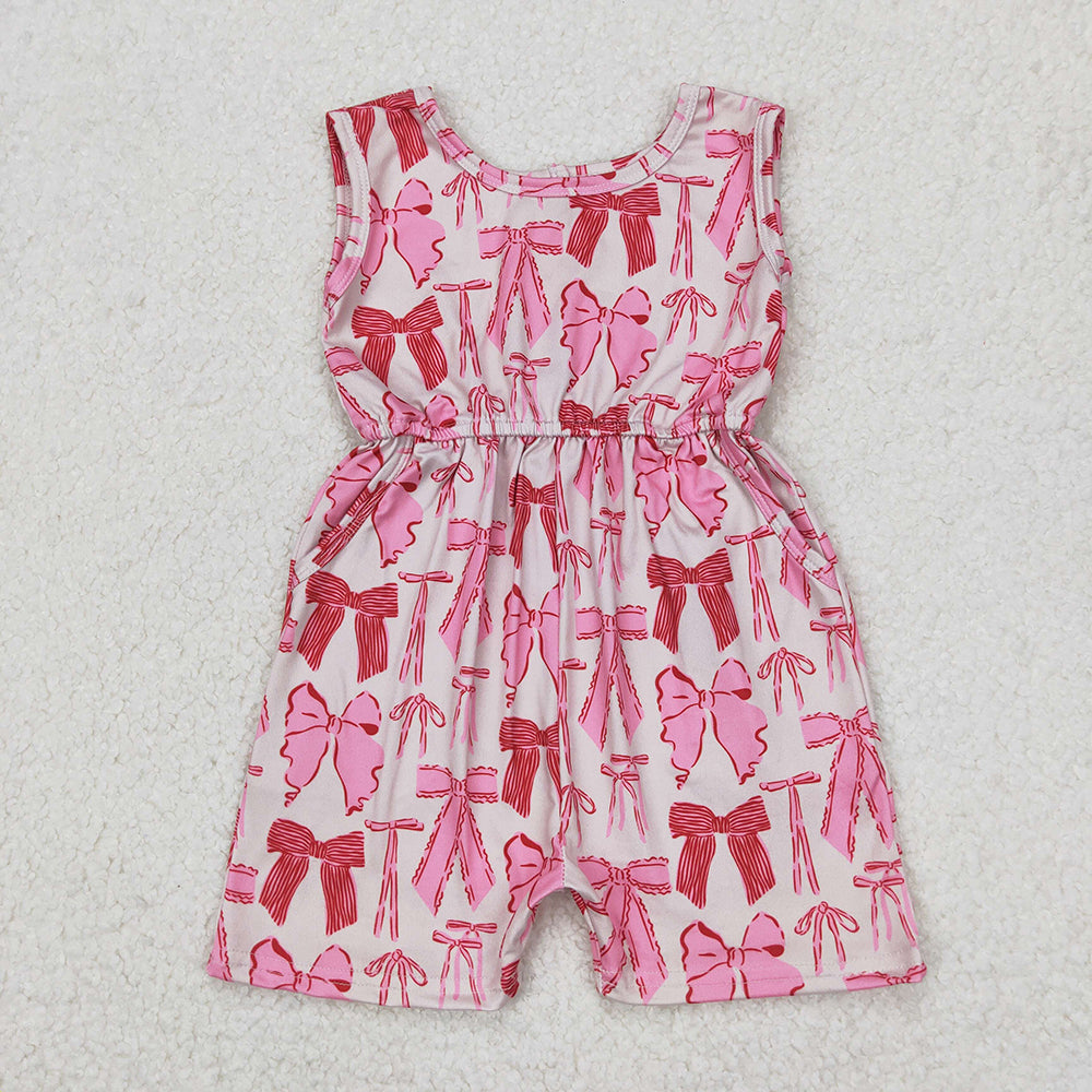 Baby Girls Pink Bows Sleeveless Pockets Jumpsuits