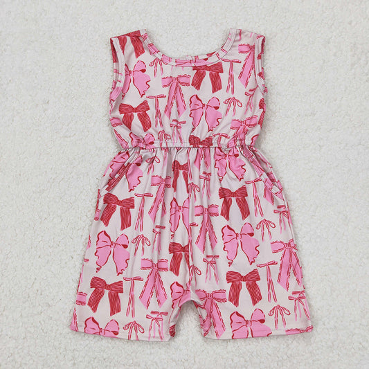 Baby Girls Pink Bows Sleeveless Pockets Jumpsuits
