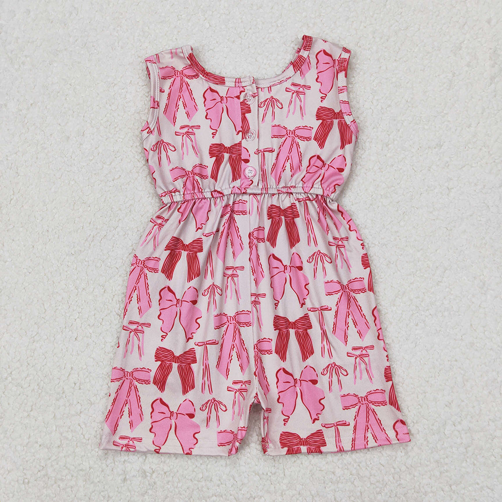 Baby Girls Pink Bows Sleeveless Pockets Jumpsuits
