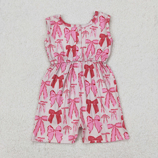 Baby Girls Pink Bows Sleeveless Pockets Jumpsuits