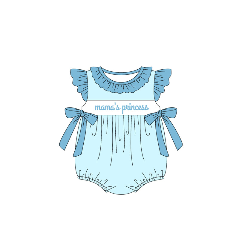 Baby Infant Girls Blue Mama's Princess Bows Rompers preorder