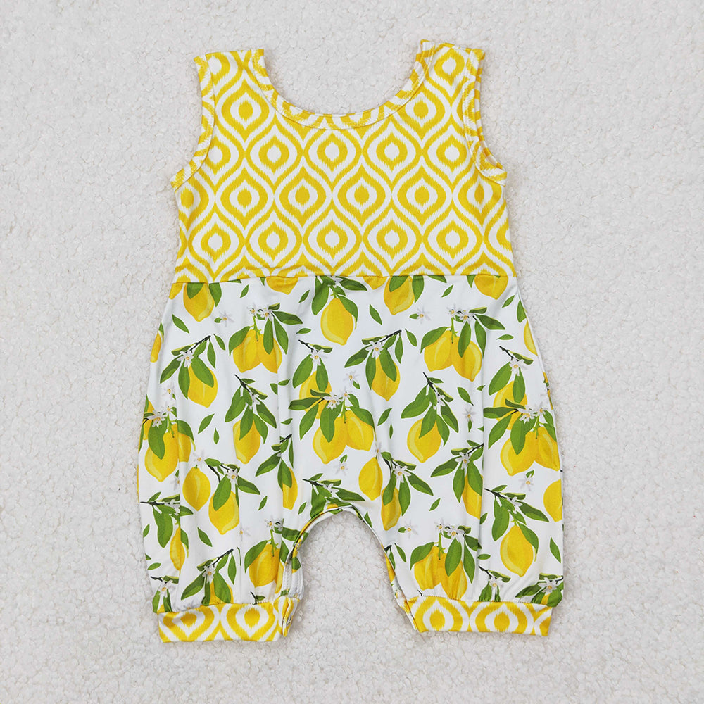 Baby Infant Girls Lemon Leaves Sleeveless Rompers