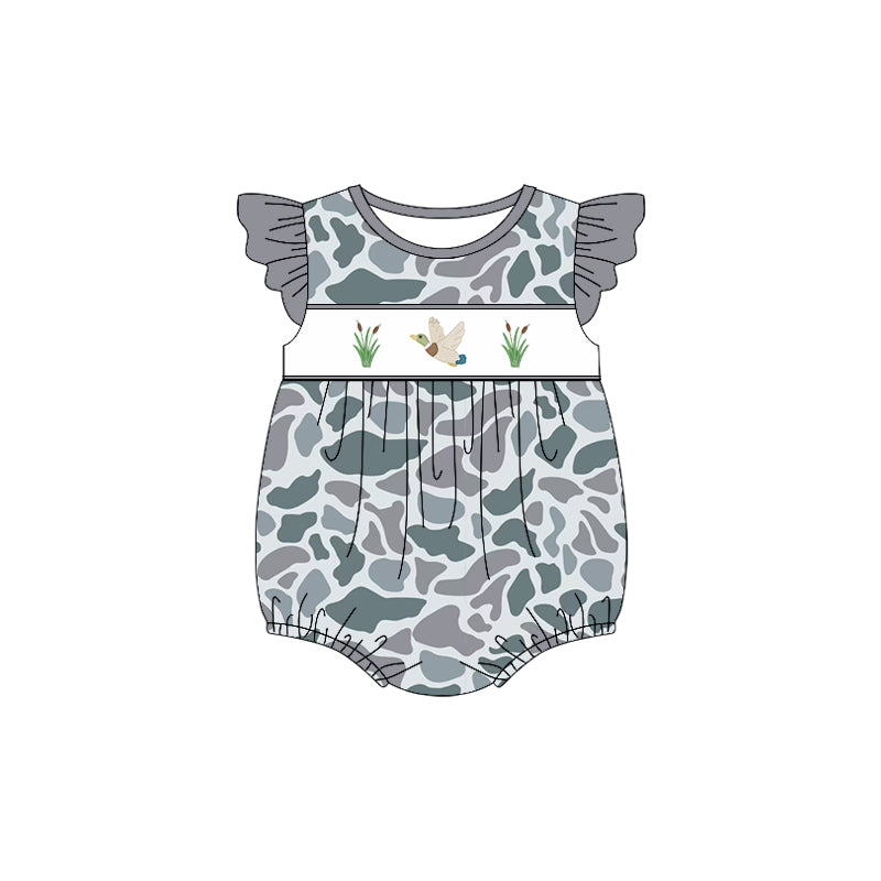 Baby Infant Girls Grey Camo Deer Fish Dog Rompers preorder