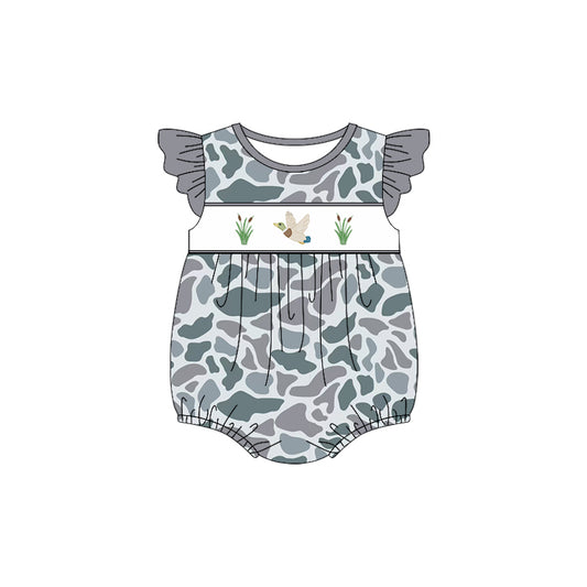 Baby Infant Girls Grey Camo Deer Fish Dog Rompers preorder