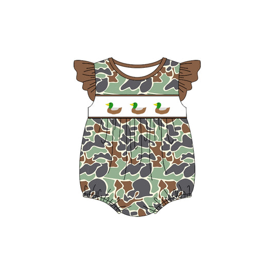 Baby Infant Girls Green Camo Ducks Rompers preorder