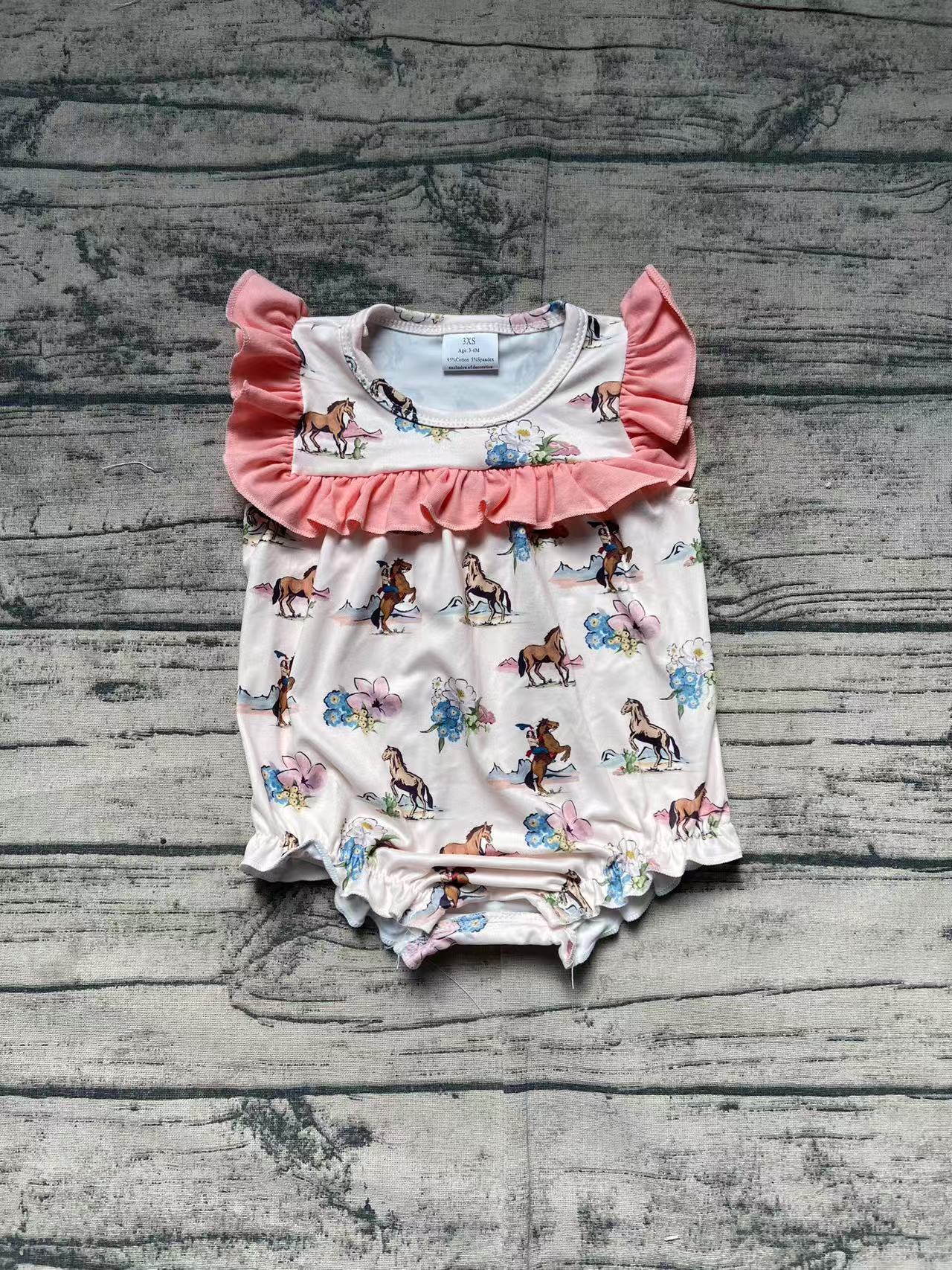 Baby Infant Girls Western Horse Flowers Rompers