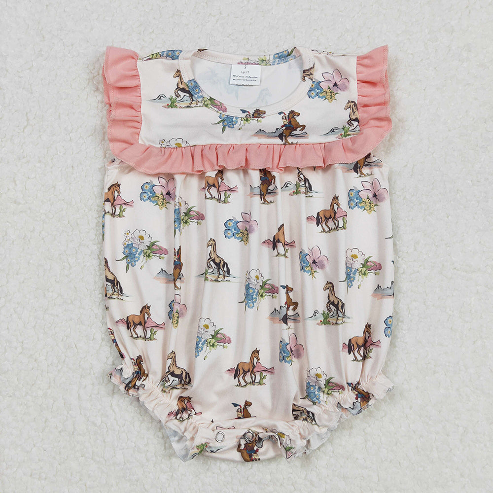 Baby Infant Girls Western Horse Flowers Rompers