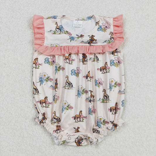 Baby Infant Girls Western Horse Flowers Rompers