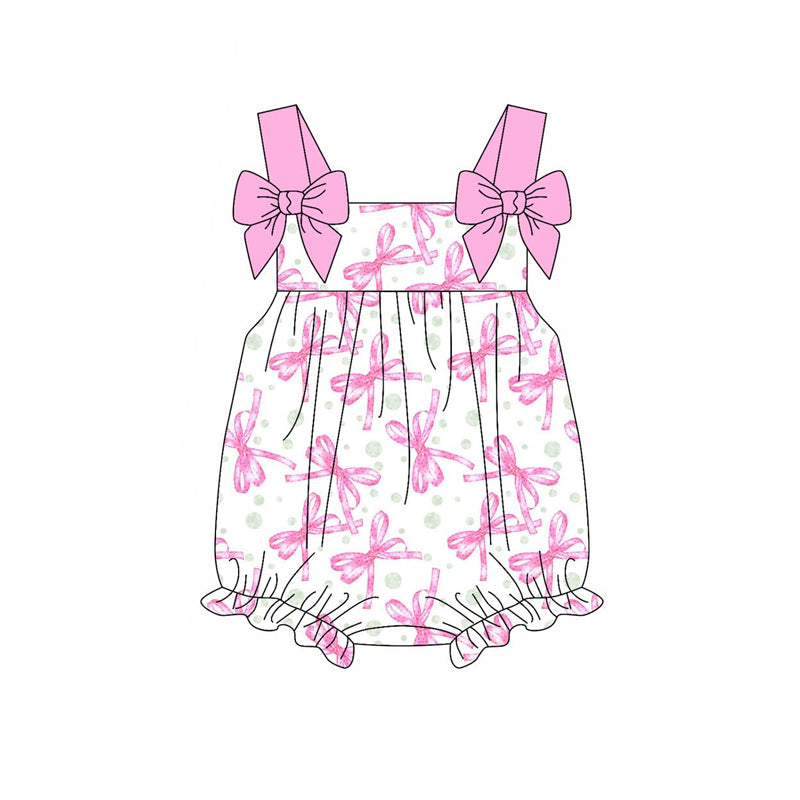 Baby Infant Girls Pink Bows Straps Rompers preorder