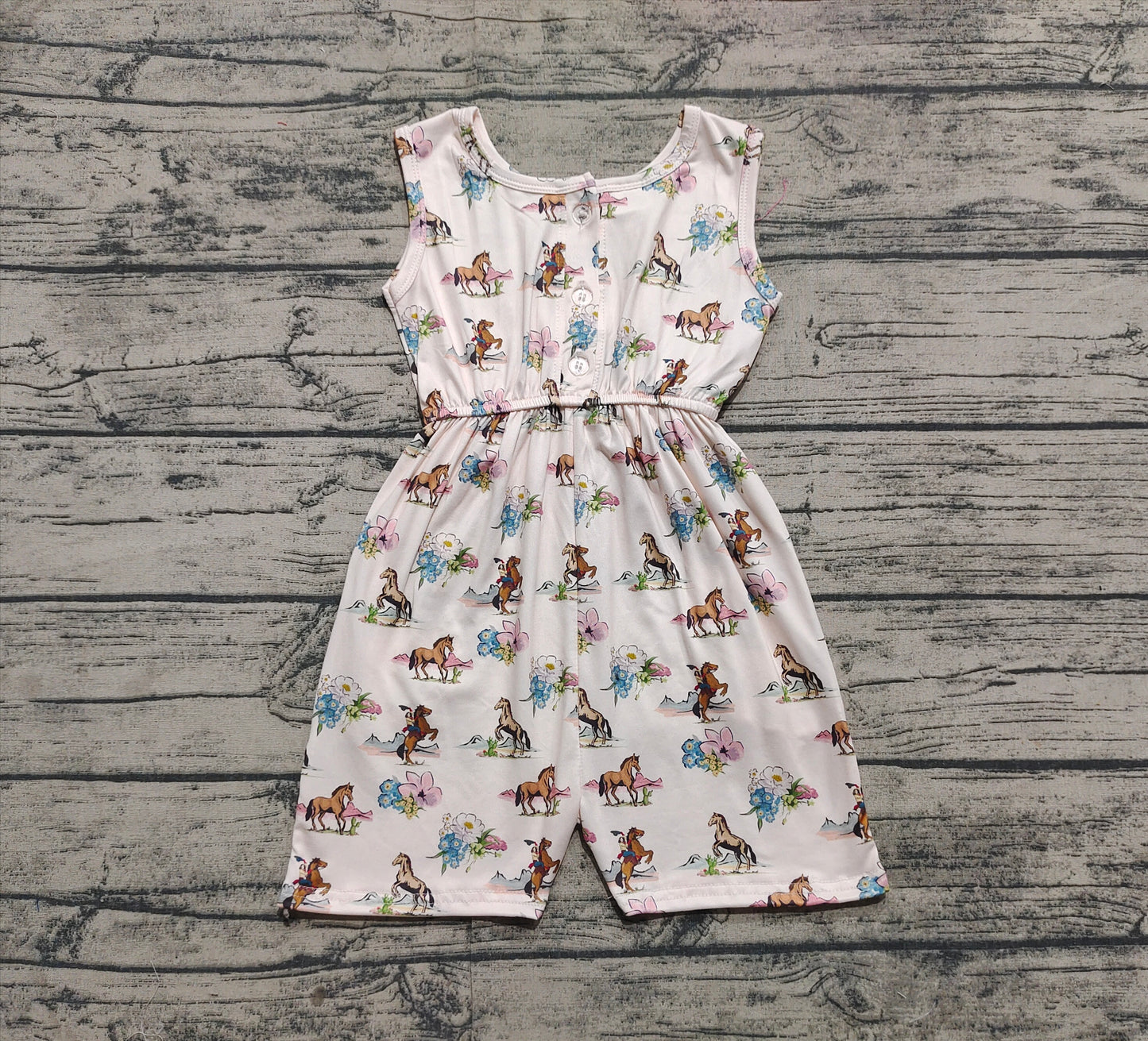 Baby Girls Western Rodeo Horse Flowers Pockets Jumpsuits