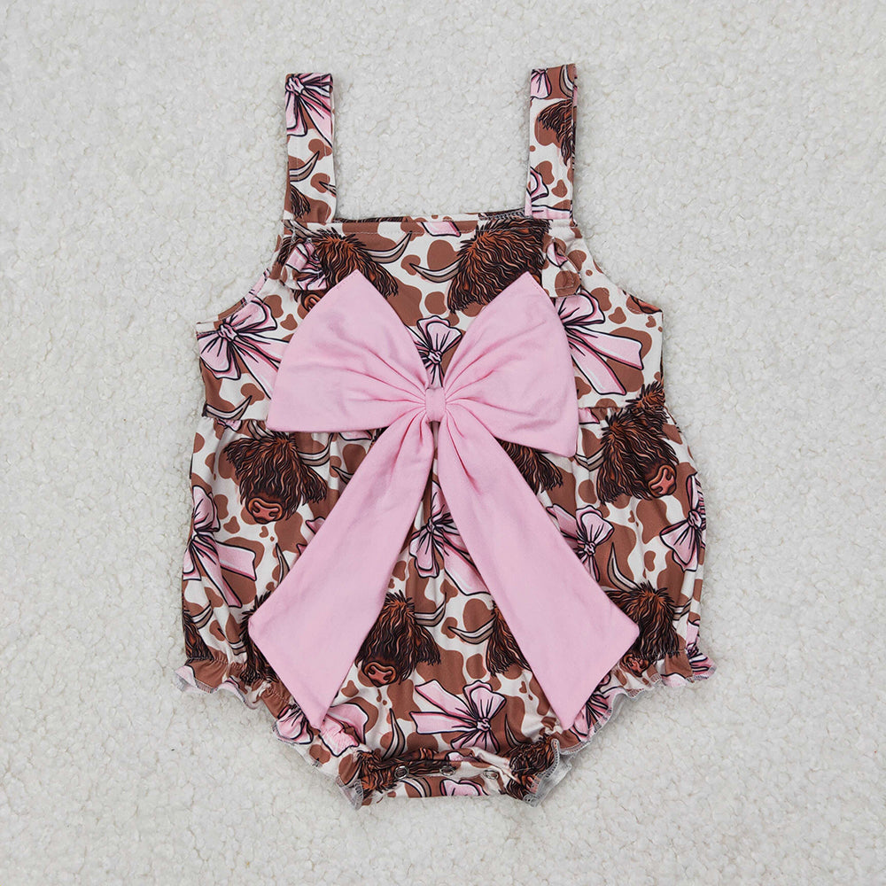 Baby Infant Girls Bows Highland Cow Straps Rompers