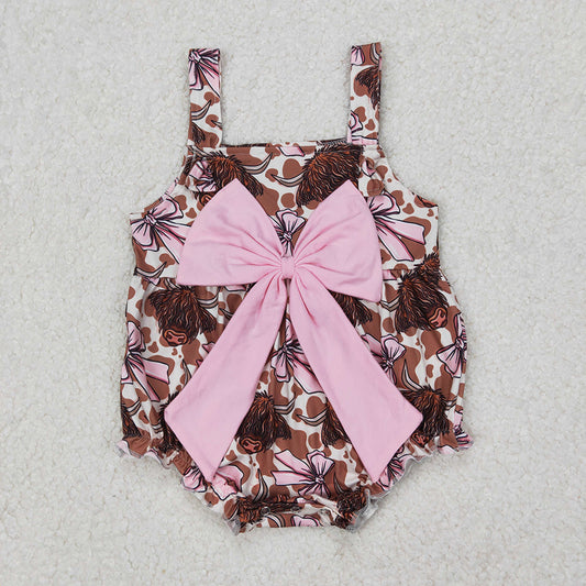 Baby Infant Girls Bows Highland Cow Straps Rompers